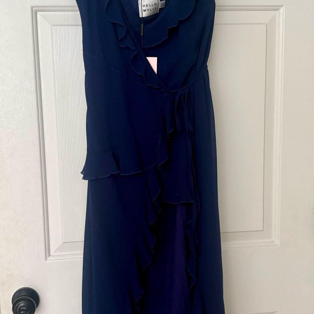 Hello Molly Navy Ruffle Wrap Maxi Dress